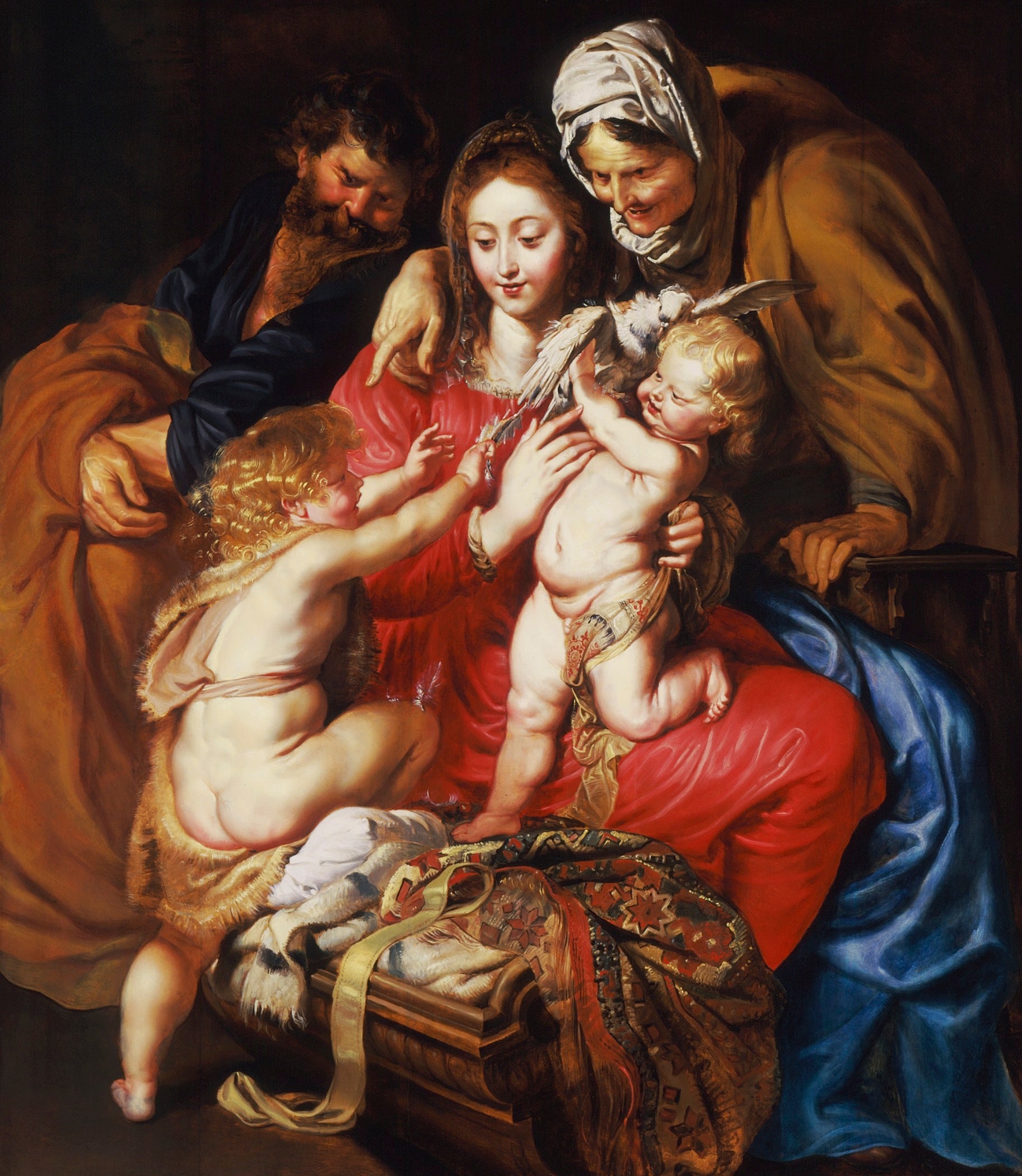 Pyhä perhe yhdessä pyhän Elisabetin, pyhän Johanneksen ja kyyhkysen kanssa - Peter Paul Rubens