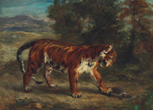 Reproduction du tableau « Tigre jouant avec une tortue - Eugène Delacroix » par Alpha Reproduction en peinture à l’huile