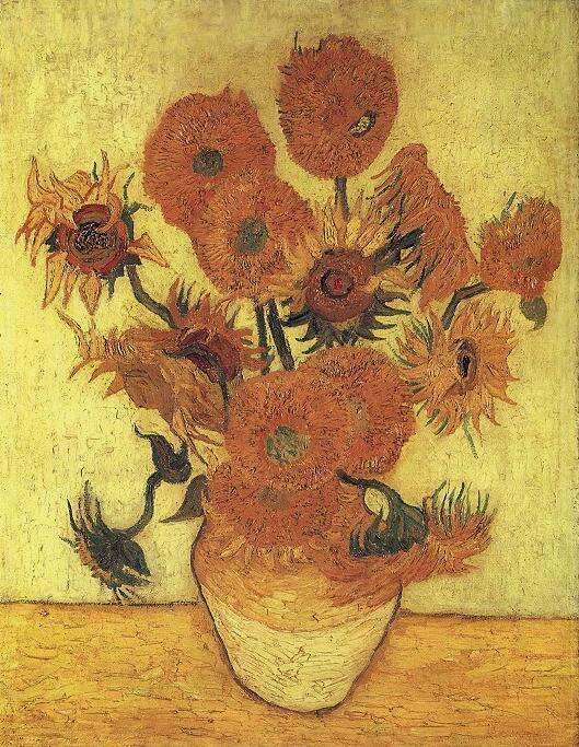 🌻 Auringonkukat (vihreä-keltainen tausta) – Vincent van Gogh (1889, neljännen version jäljennös)