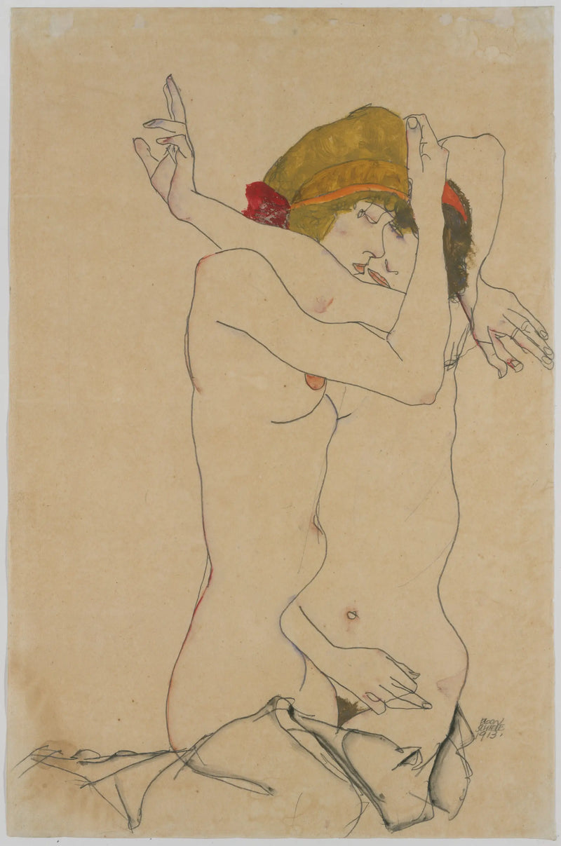 Kaksi naista suutelemassa - Egon Schiele