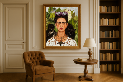 Omakuva piikkikaulakorun ja kolibrin kanssa – Frida Kahlo (1940)