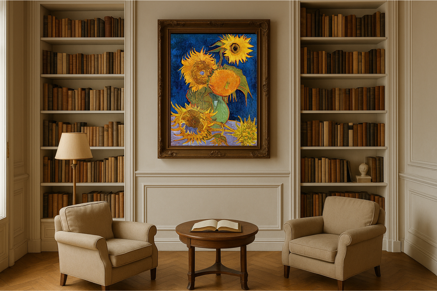 🌻 Auringonkukat (kuninkaansininen tausta) – Vincent van Gogh (1888)