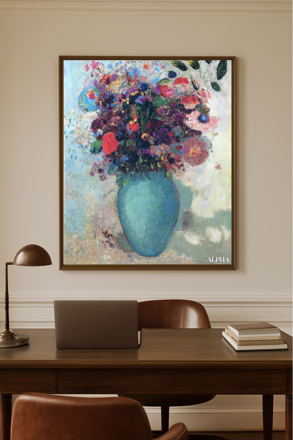 Kukkia turkoosissa maljakossa - Odilon redon