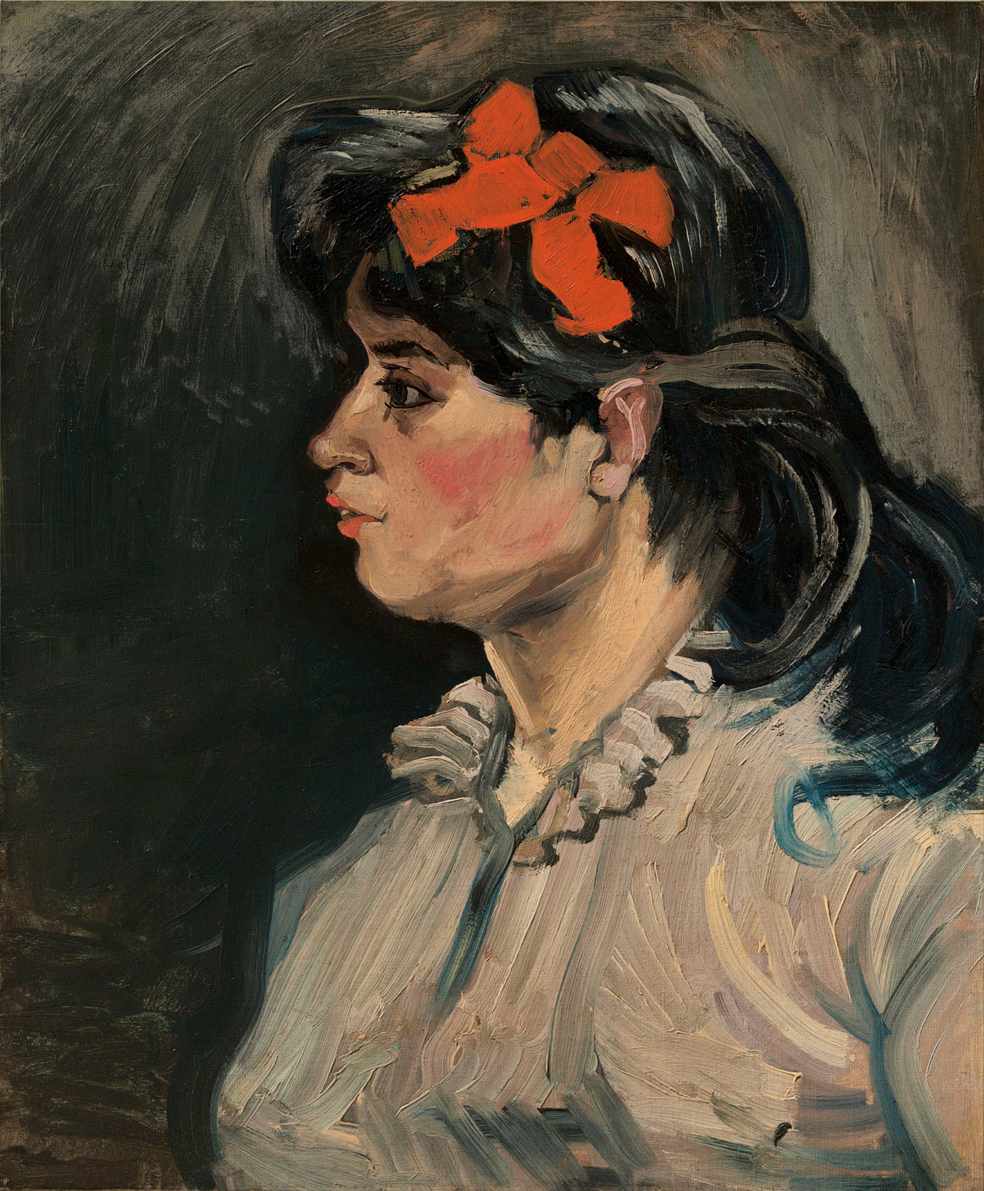 Reproduction du tableau « Femme avec un ruban rouge - Vincent van Gogh » par Alpha Reproduction en peinture à l’huile