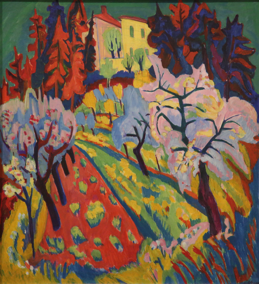 Villa Loverciano aux arbres en fleurs, peinture de Hermann Scherer