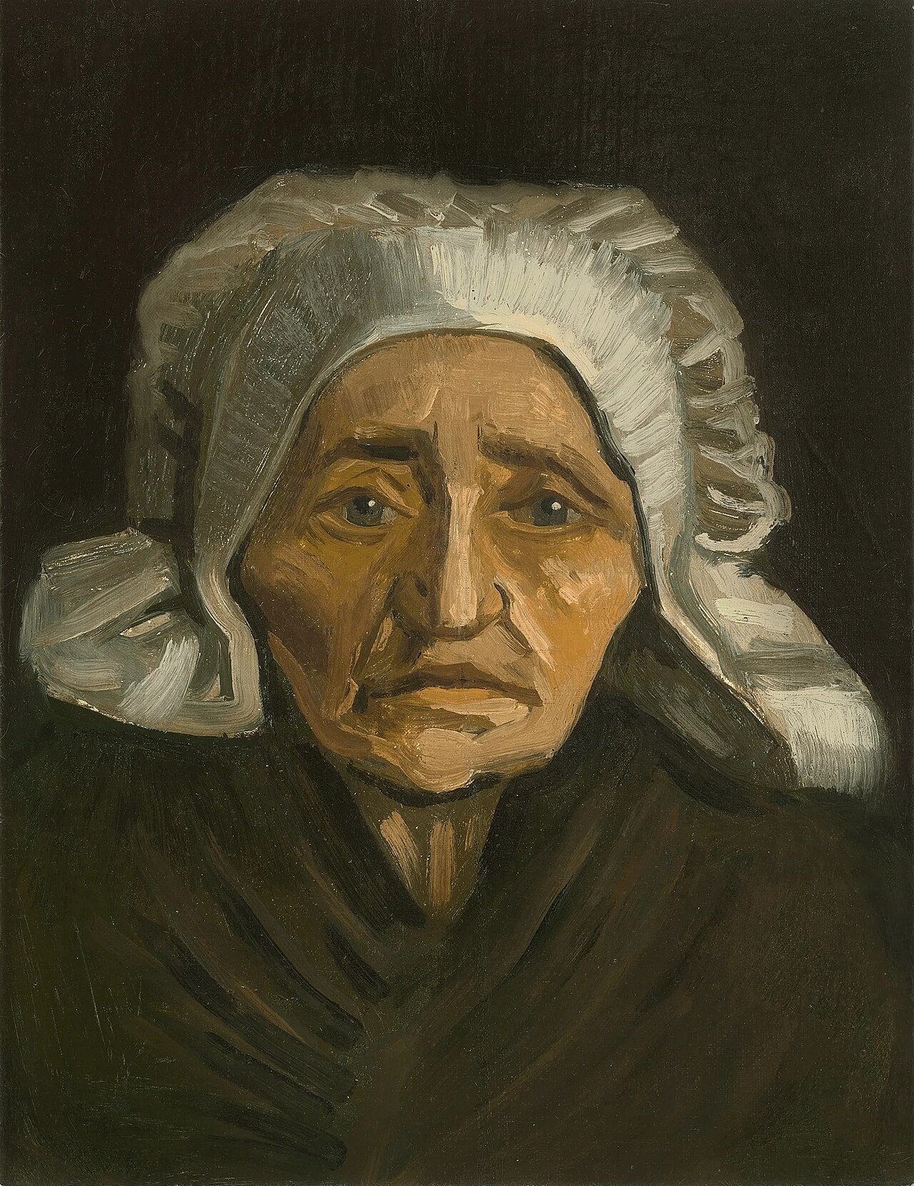 👵 Maatilan naisen pää valkoisessa päähineessä – Vincent van Gogh (1884)