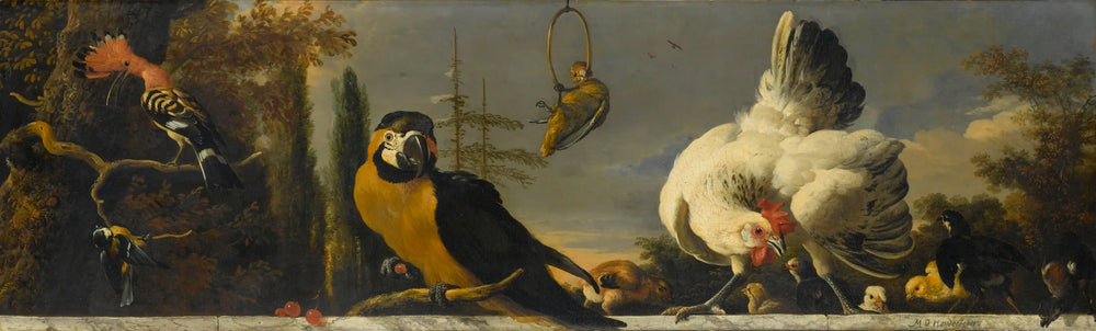 Oiseaux sur une balustrade - Melchior de Hondecoeter - Alpha Reproduction
