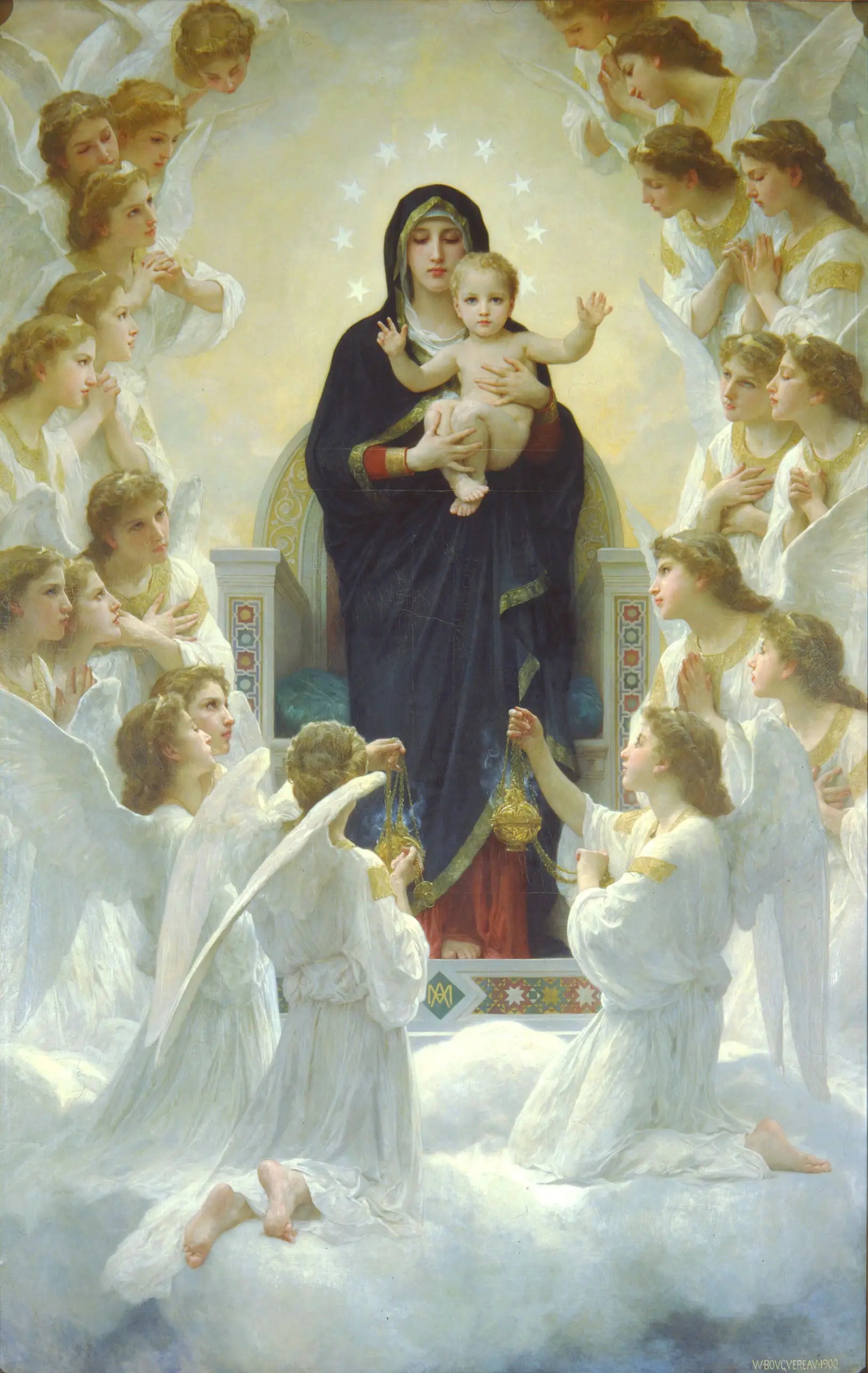 Reproduction du tableau « La Vierge aux anges - Bouguereau » par Alpha Reproduction en peinture à l’huile