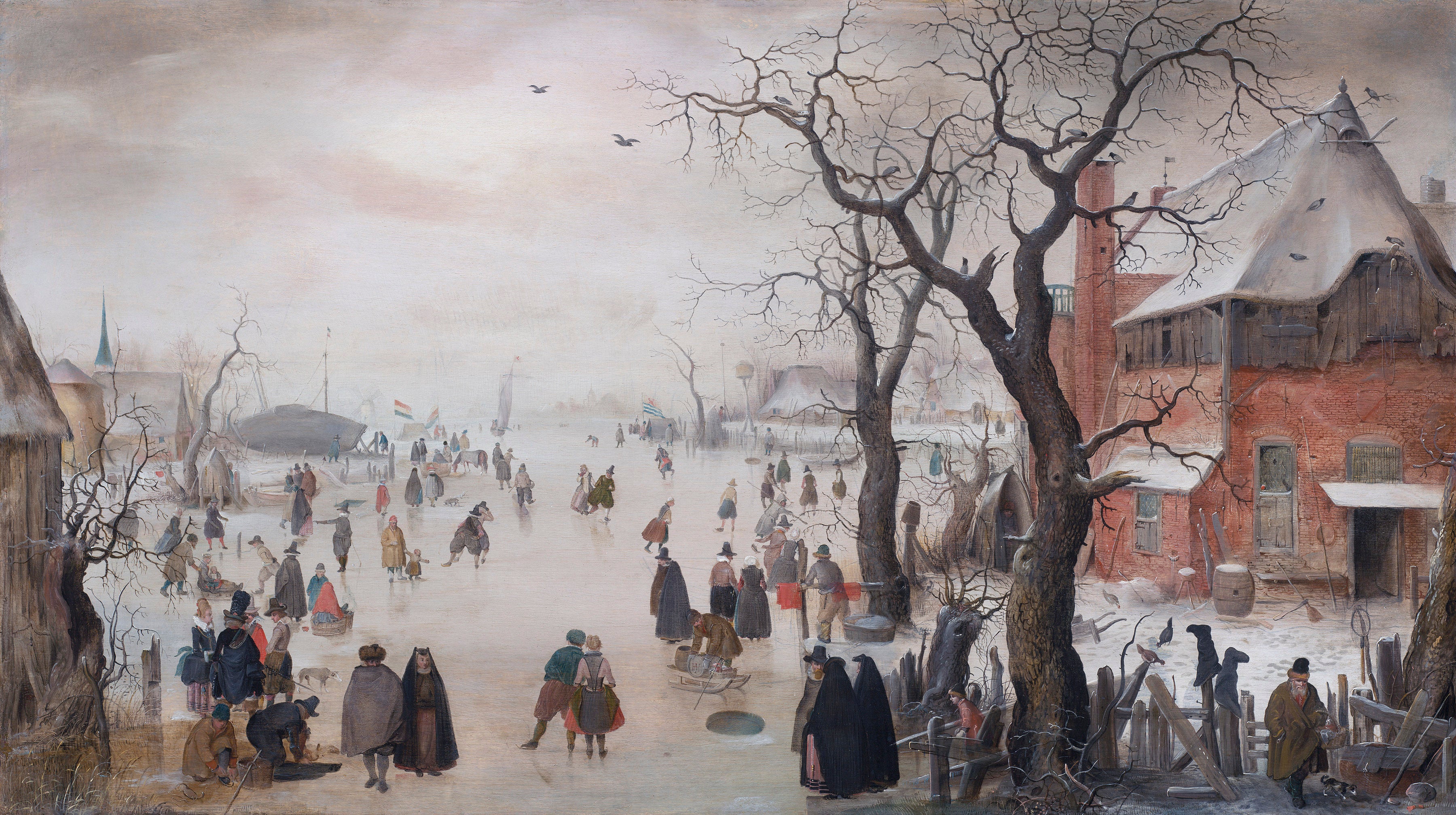 Paysage d'hiver avec des patineurs près d'un village - Hendrick Avercamp