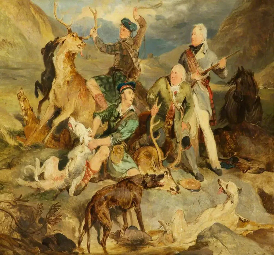 Metsästyksessä hirvelle: Athollin herttua metsänhoitajien kanssa - Edwin Henry Landseer