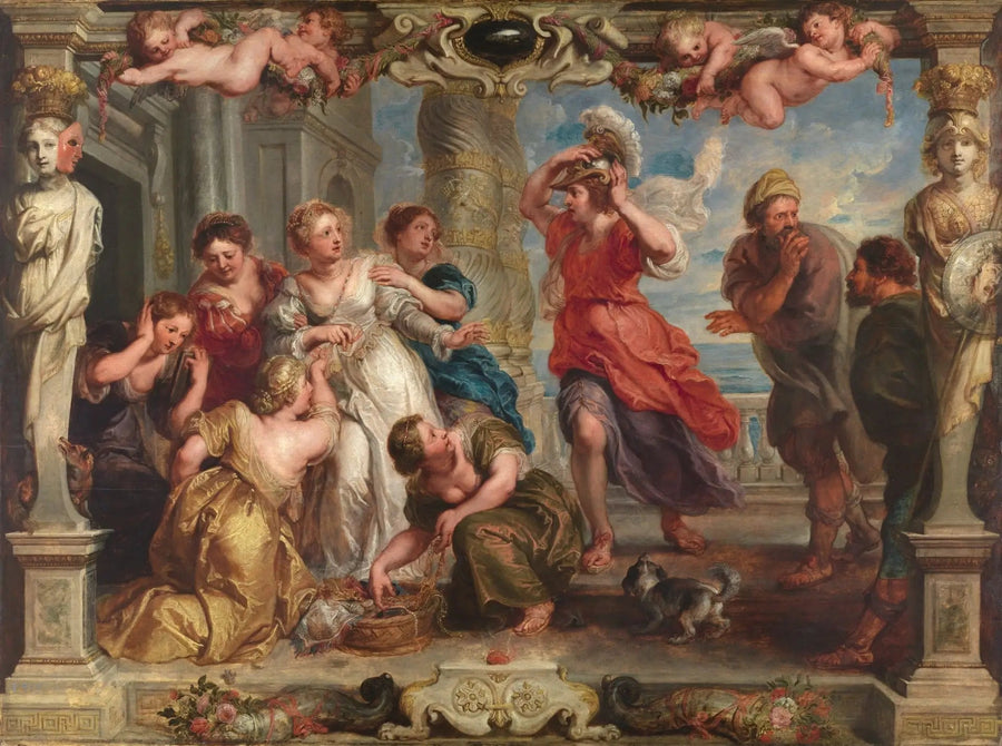 Achille löydetty Uljaksen toimesta Lykomeden tyttöjen joukosta - Peter Paul Rubens