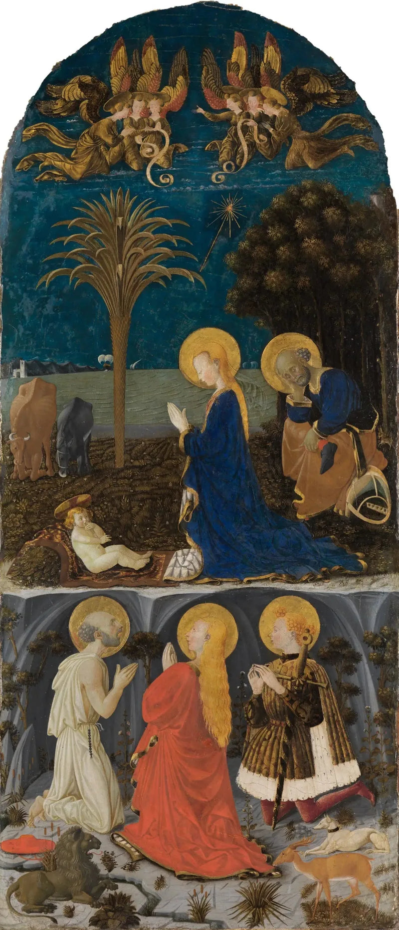Lapsen ylistys pyhimyksillä Jérôme, Maria Magdaleena, Eustatius ja Julien - Paolo Uccello