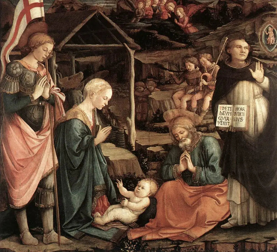 Lapsen ylistys pyhimys Vincent Ferrierin ja pyhimys Georgesin kanssa - Fra Filippo Lippi