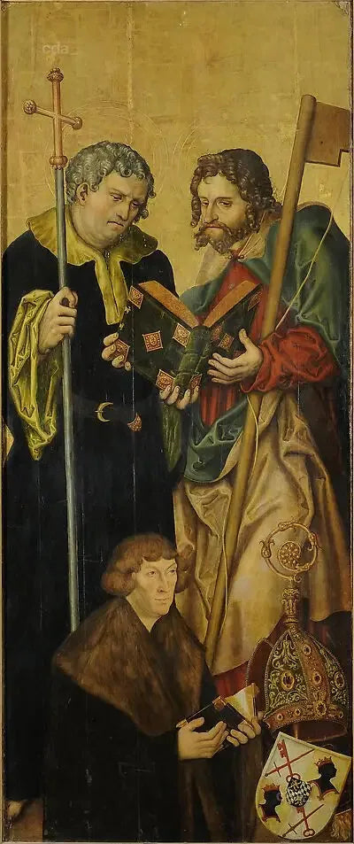 Naumbourgin katedraalin lännen alttaritaivaan siivet: apostoli Philippus ja Jaakob nuorempi Philippe, Rhinin palatiinilainen kreivi (1480-1541), Freisingin piispa (si - Lucas Cranach vanh.