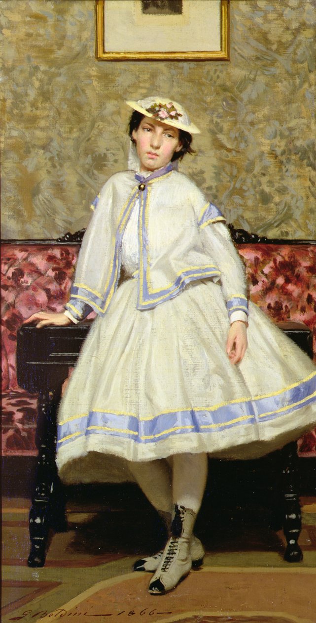 Alaide Banti en robe blanche - Giovanni Boldini image 1 copie peinte à la main à l’huile