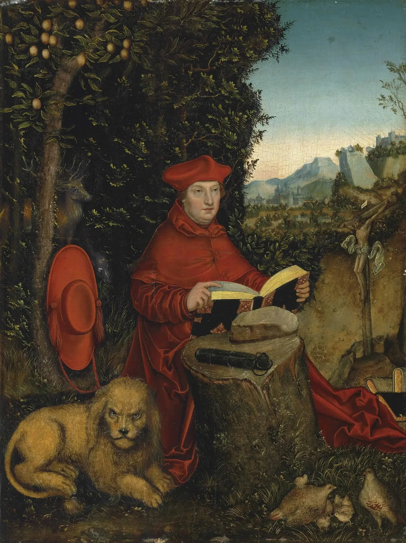 Albrecht de Brandebourg ja Pyhä Jérôme maisemassa - Lucas Cranach vanhempi