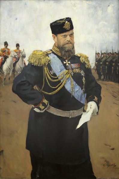 Aleksanteri III asiakirjan kanssa aseissaan - Valentin Serov