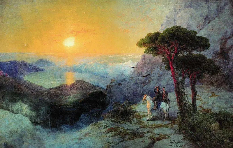 Aleksandr Pouchkine Aï-Petri-vuoren huipulla auringonnousun aikaan - Ivan Aïvazovski