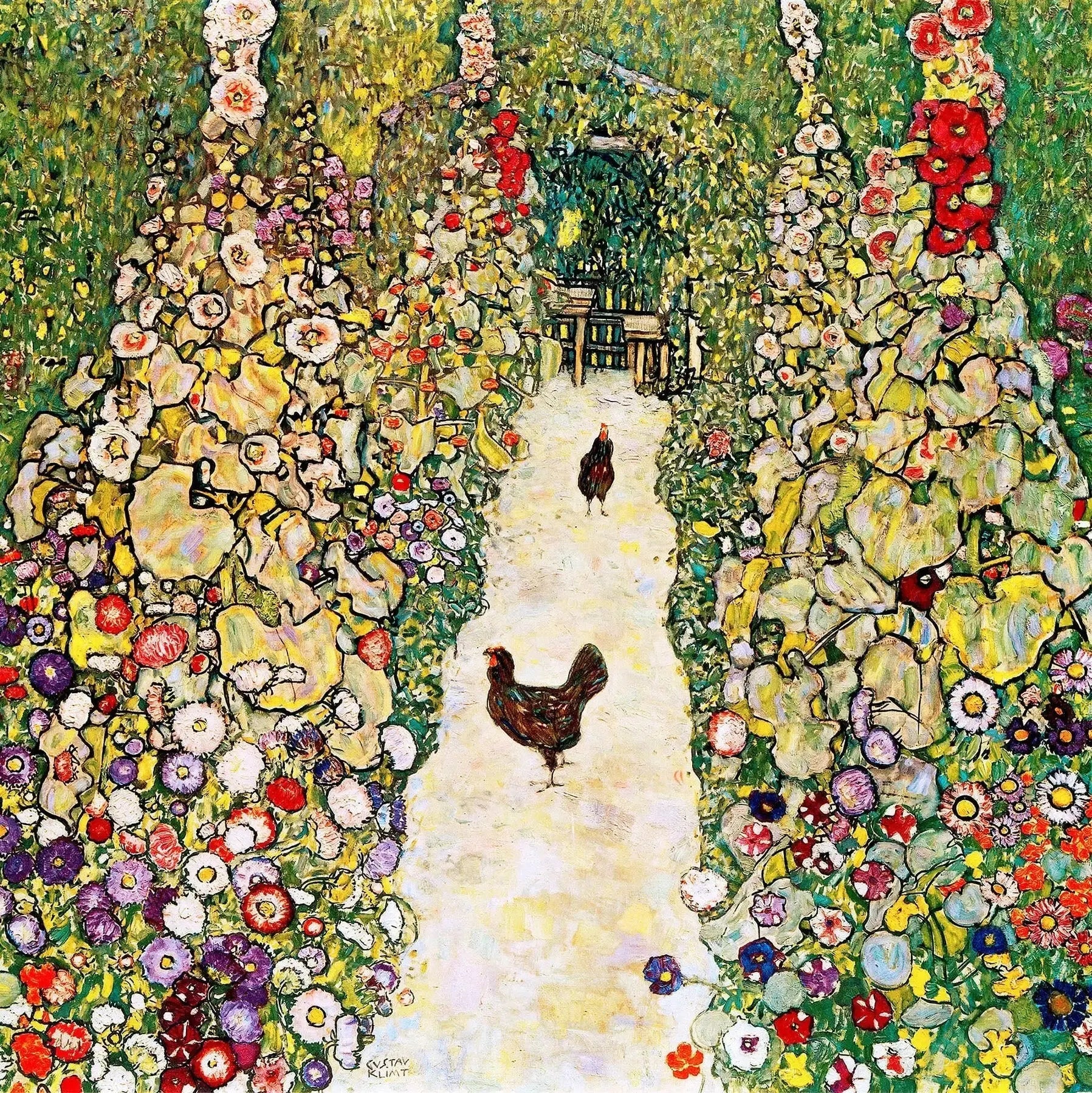 Allée de jardin avec poules - Gustav Klimt image 1 copie de tableau peinte à la main