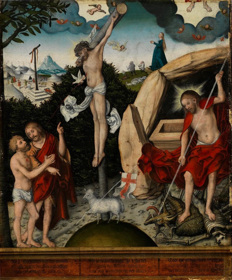 Laulun ja Armojen Allegoria: Jeesuksen Ristiinnaulitseminen - Lucas Cranach vanhempi