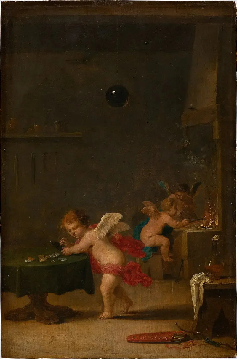 Amoretti ateljeeessä alkemistin - David Teniers nuorempi
