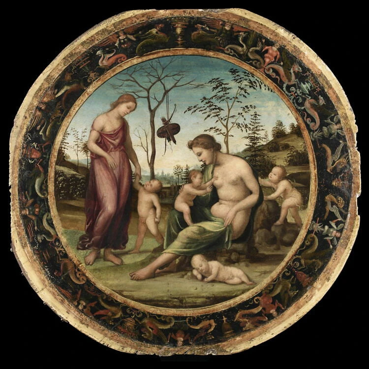 L'Amour et la Charité, dit jadis Vénus terrestre avec Éros et Vénus céleste avec Antéros et deux autres Cupidons ou Allégorie de l'Amour - dit Il) Sodoma (Giovanni Antonio Bazzi