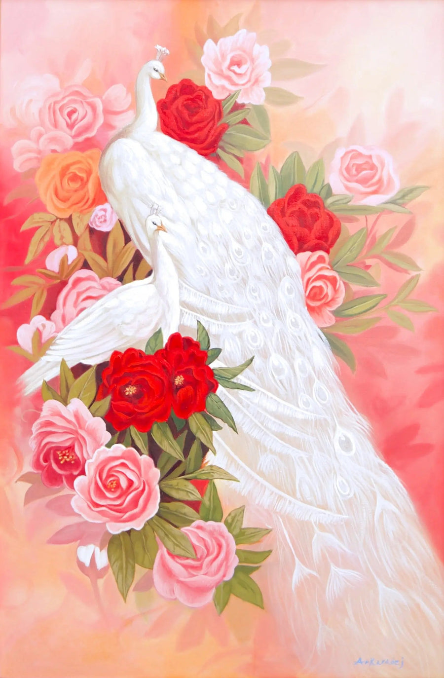 Rakkaus ja valkoinen riikinkukko | 60 x 90 cm