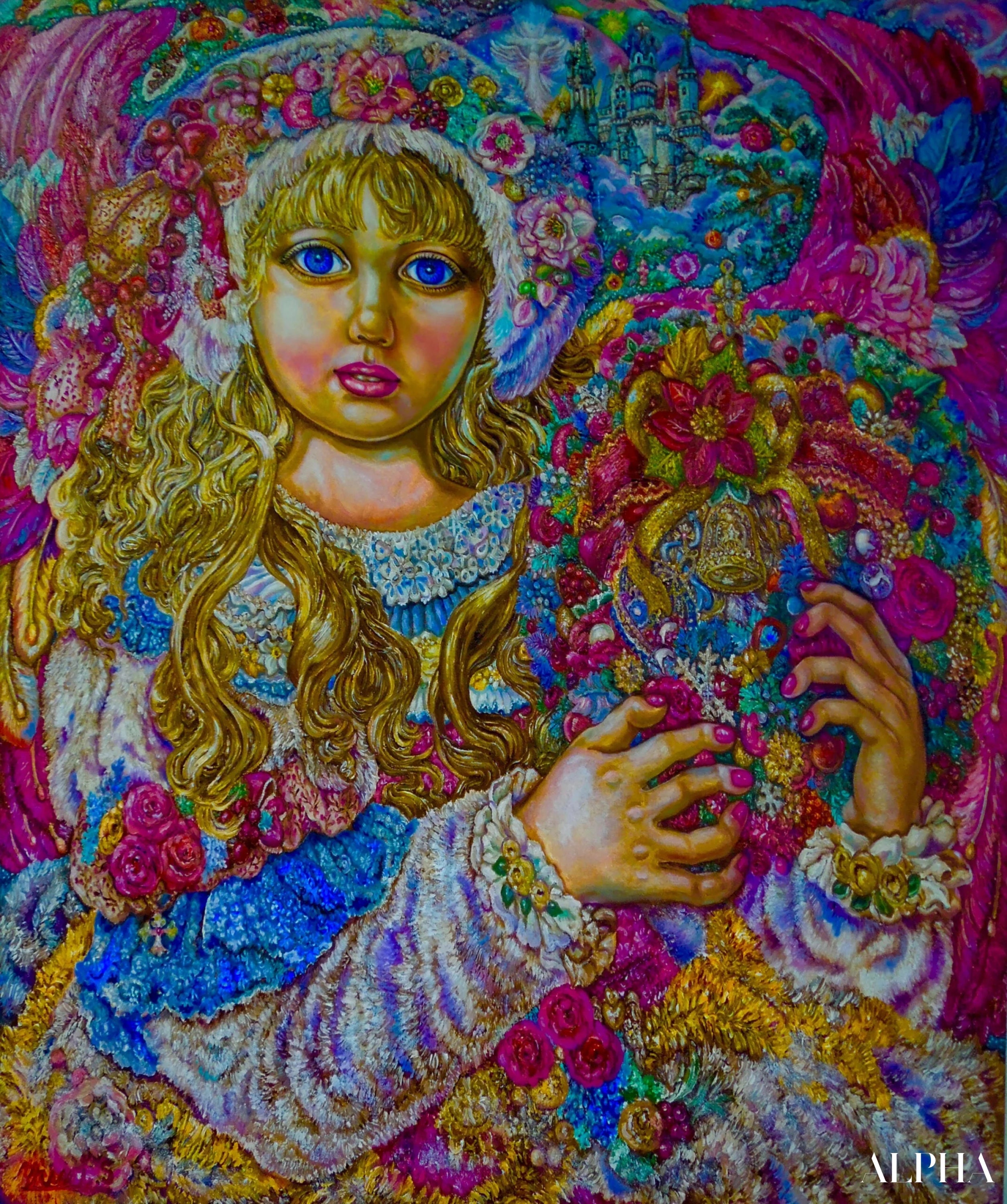An angel of the Christmas wreath - Yumi Sugai Reproductions de tableaux à la peinture à l’huile
