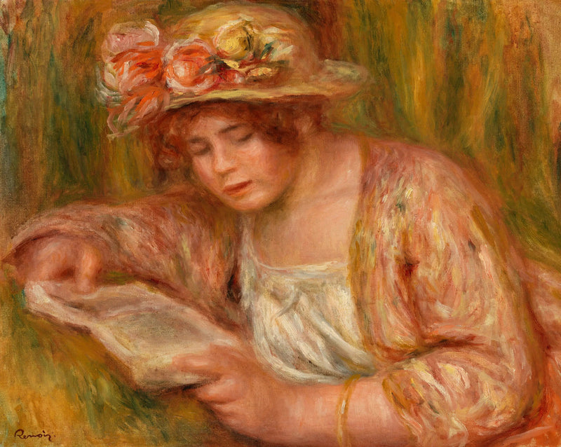 Andrée hatussa, lukemassa (Andrée in a Hat, Reading) - Pierre-Auguste Renoir