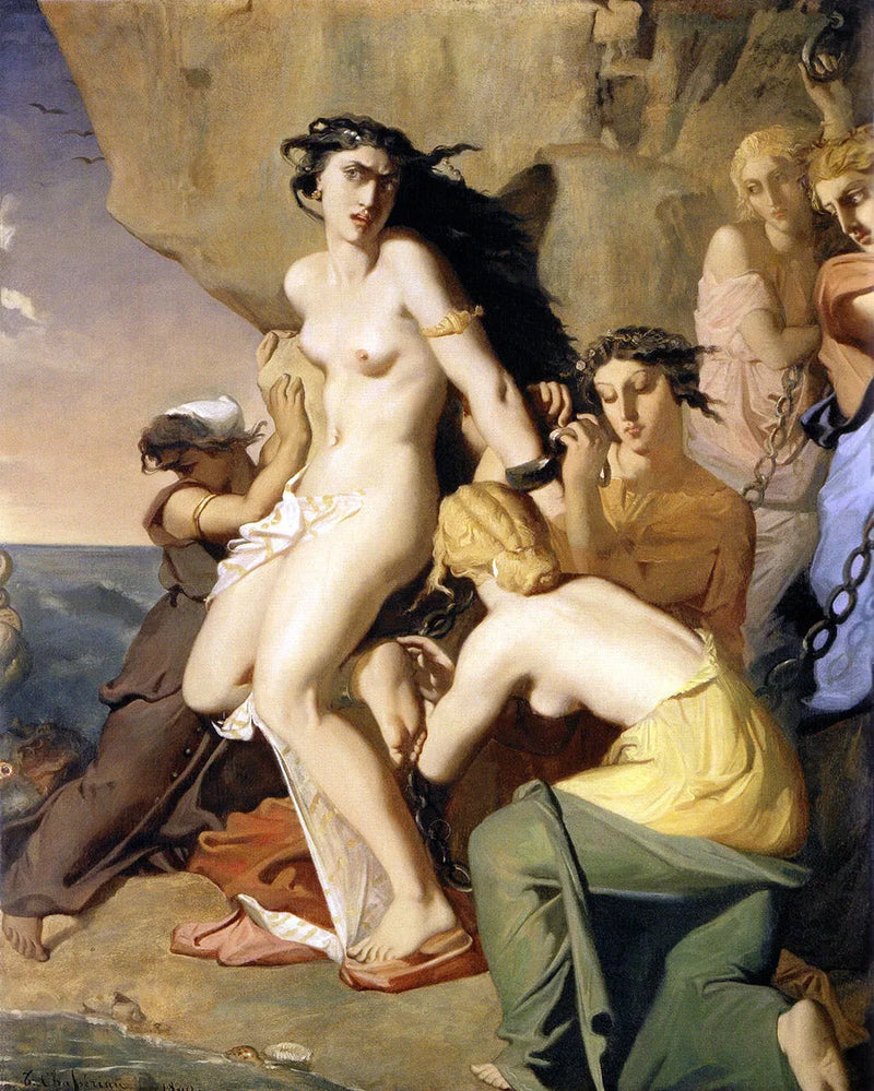 Andromeda kiinnitetty kalliolle Nereidien avulla - Théodore Chassériau
