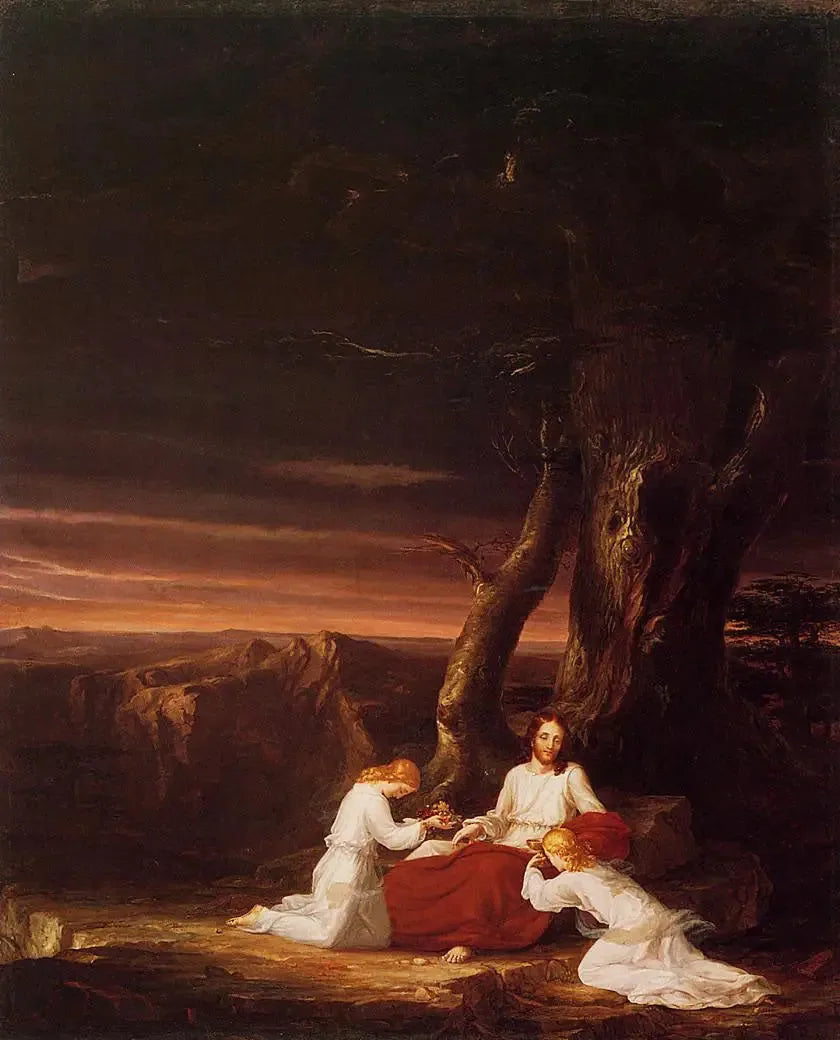 Enkelit omistautumassa Kristukselle luonnossa - Thomas Cole