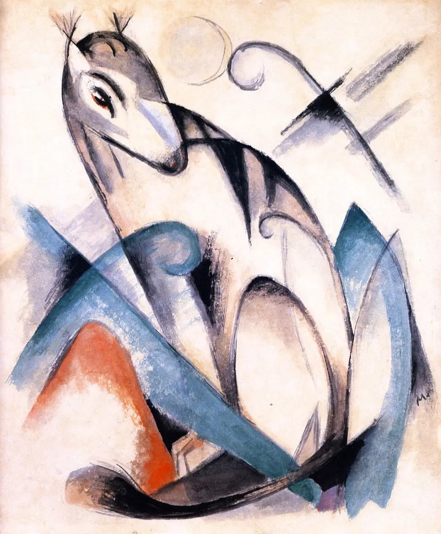 Kuviteltu eläin istumassa - Franz Marc