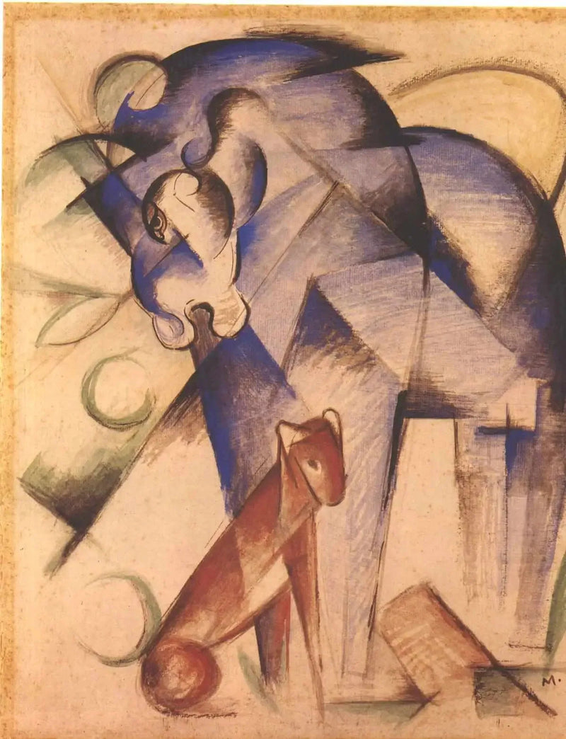 Upeat eläimet (sininen hevonen ja punainen koira) - Franz Marc