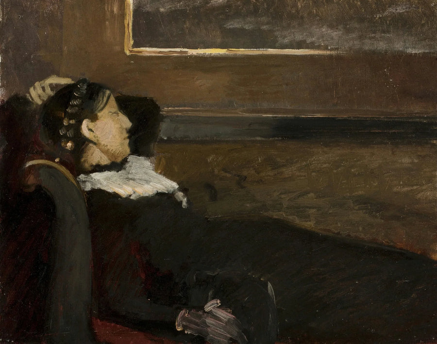 Anna Ancher lepää Bründumin ruokasalissa. - Michael Peter Ancher