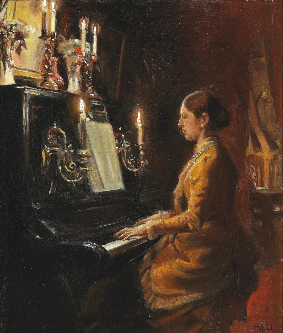 Anna pianon ääressä. -Michael Peter Ancher