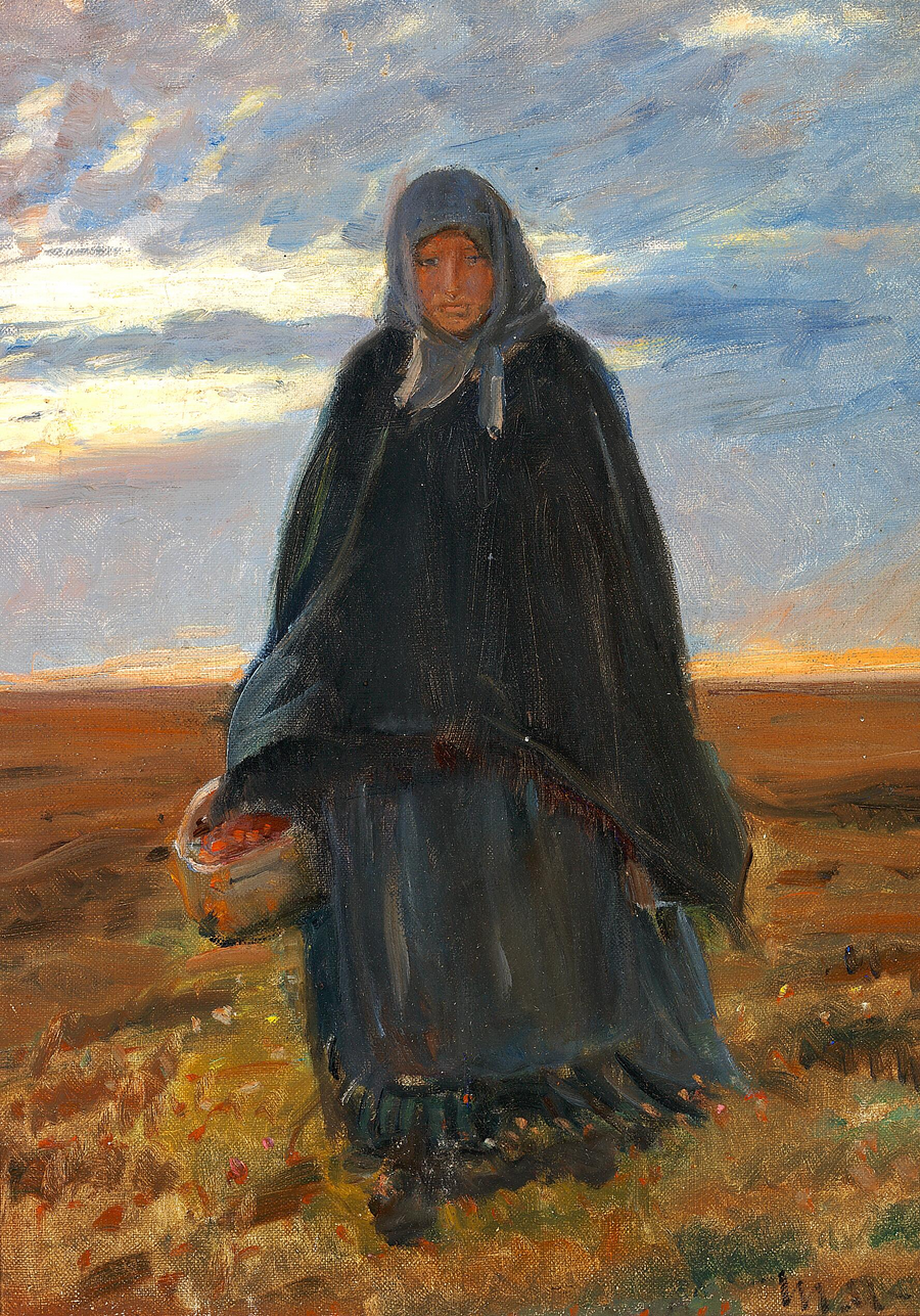 Anna Baltzer palaa kotiin marjakori mukanaan. - Michael Peter Ancher