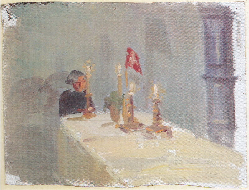 Syntymäpäivä. Nainen pöydän päässä kynttilöiden ja lipun kanssa. - Anna Ancher