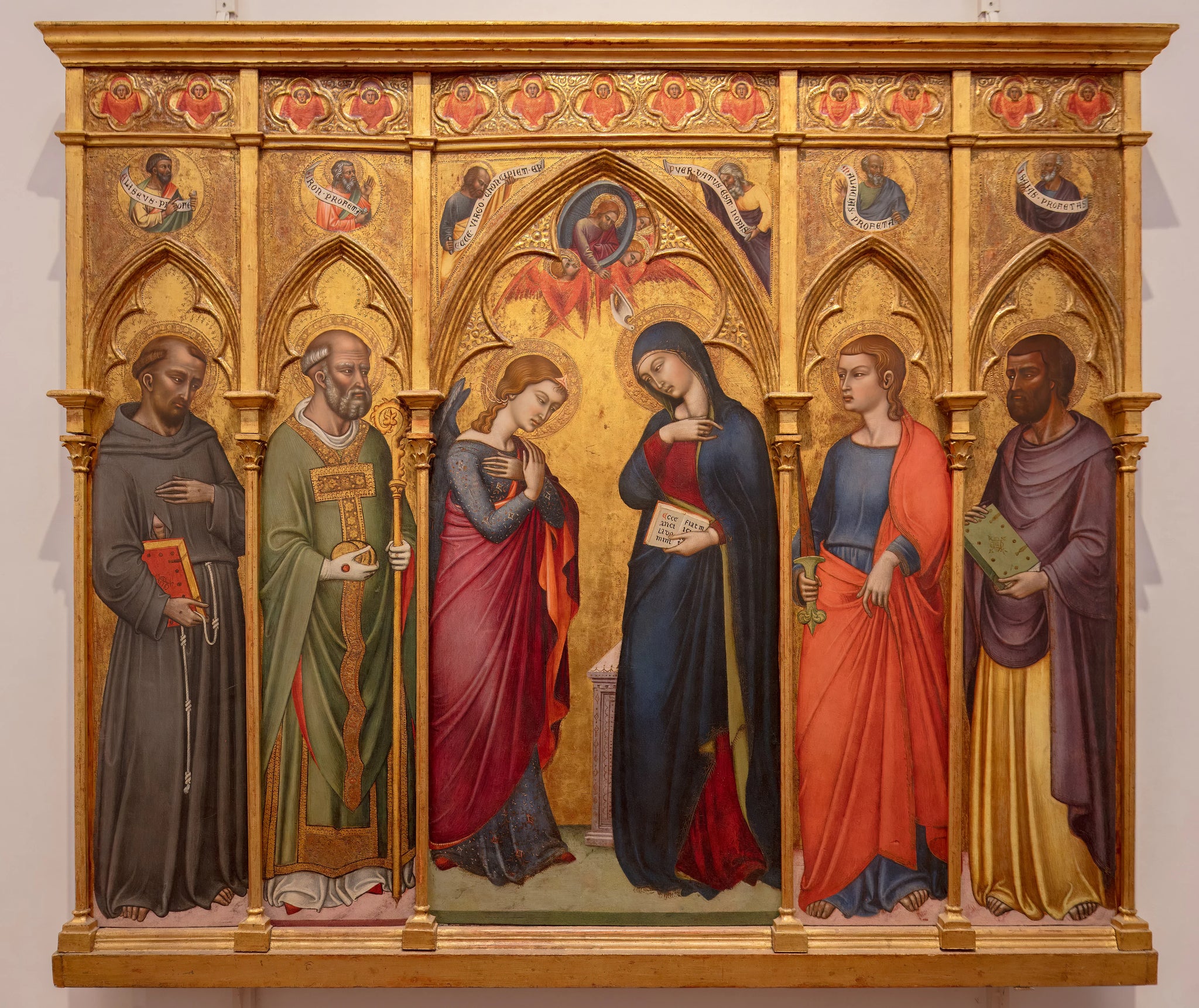L'Annonciation avec saint François, saint Nicolas, saint Thomas et saint Jean l'Évangéliste - Luca di Tommè