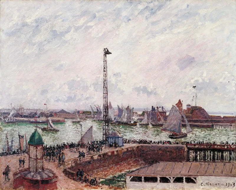 Pilottien lahti, Le Havre, aamu, harmaa, sumuinen - Camille Pissarro