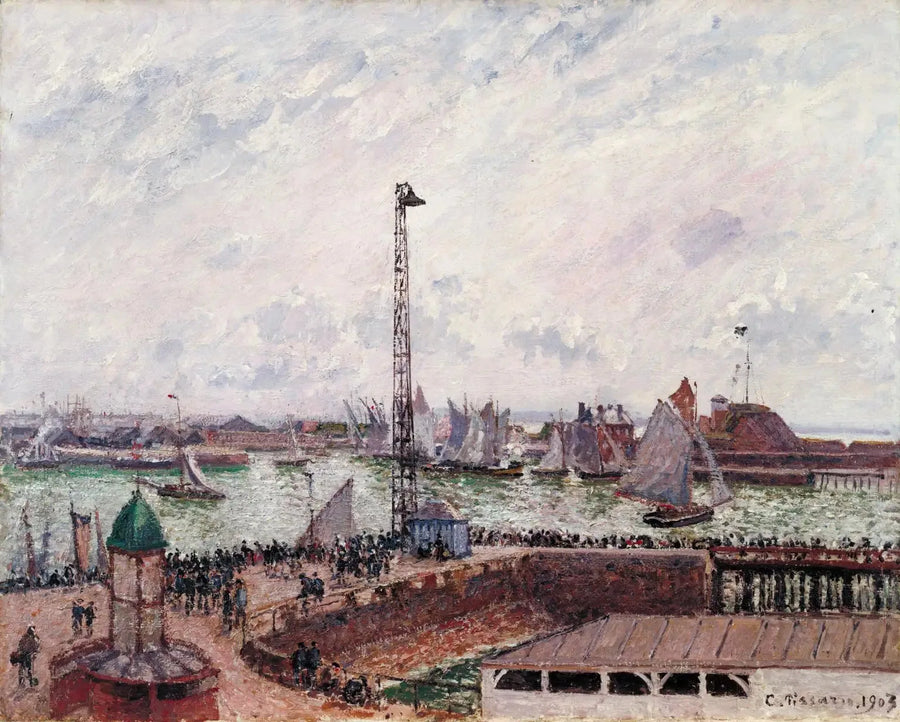 Pilottien lahti, Le Havre, aamu, harmaa, sumuinen - Camille Pissarro