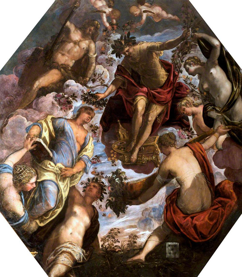 Apollon kruunaa runoilijan, Hercule ja neljä muuta naista läsnä. - Jacopo Tintoretto