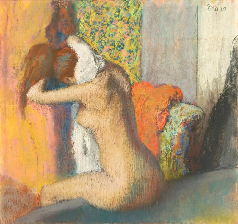 Kylvyn jälkeen, alaston nainen pyyhkimässä itseään - Edgar Degas