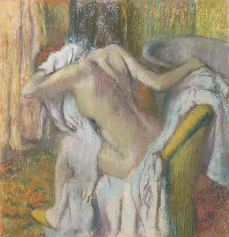 Kylvyn jälkeen, nainen pyyhkii itseään - Edgar Degas