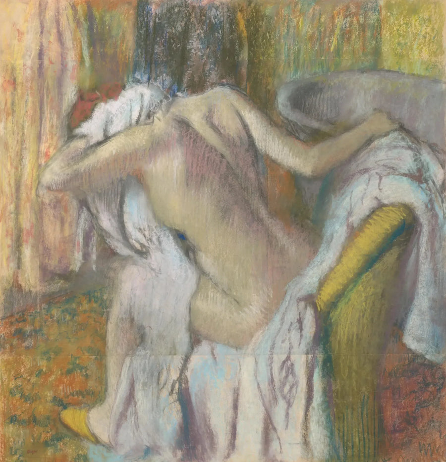Kylvyn jälkeen, nainen pyyhkii itseään - Edgar Degas