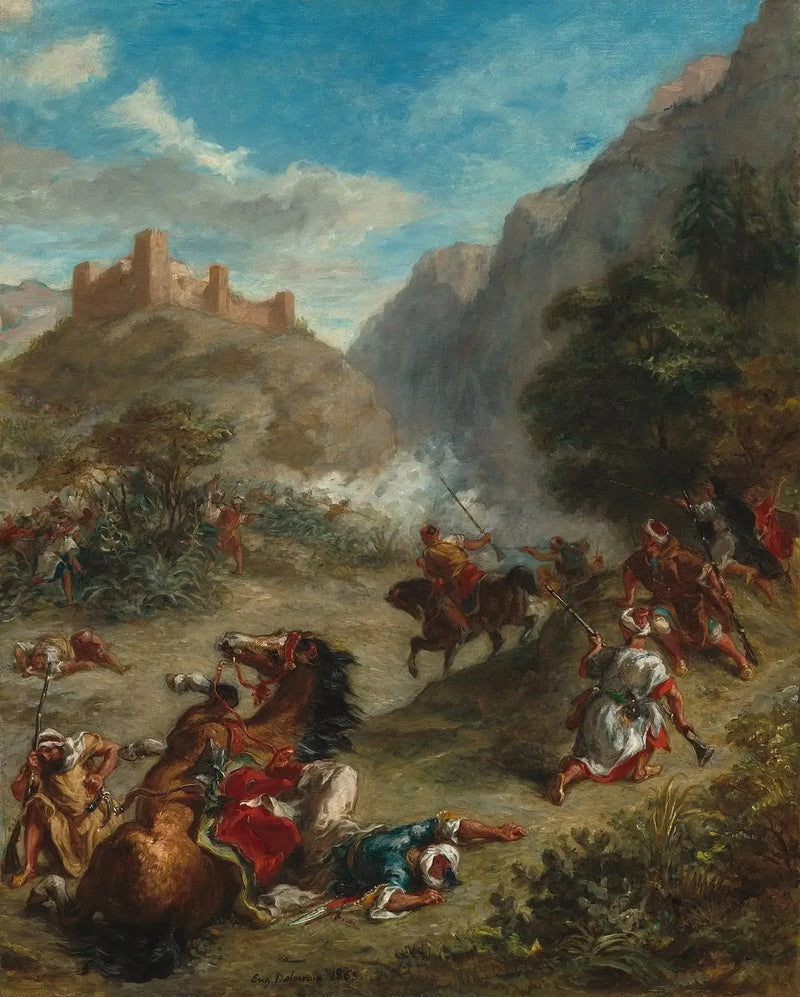 Arabes taistelut vuorilla - Eugène Delacroix
