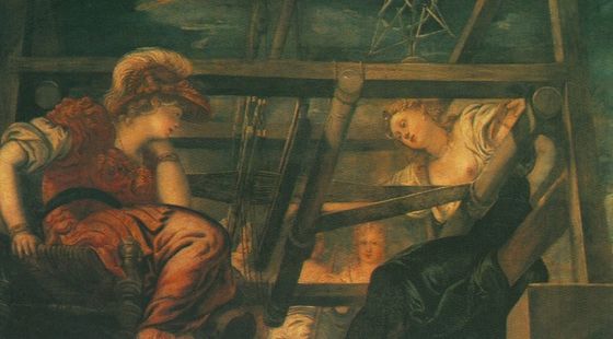 Arachné haastaa Minervan kudontakilpailussa - Jacopo Tintoretto