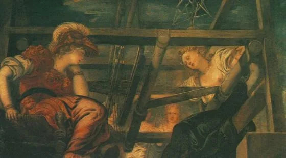 Arachné haastaa Minervan kudontakilpailussa - Jacopo Tintoretto