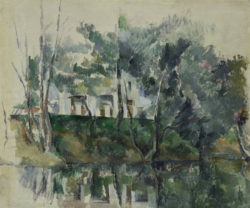 Puita ja taloja veden rannalla - Paul Cézanne