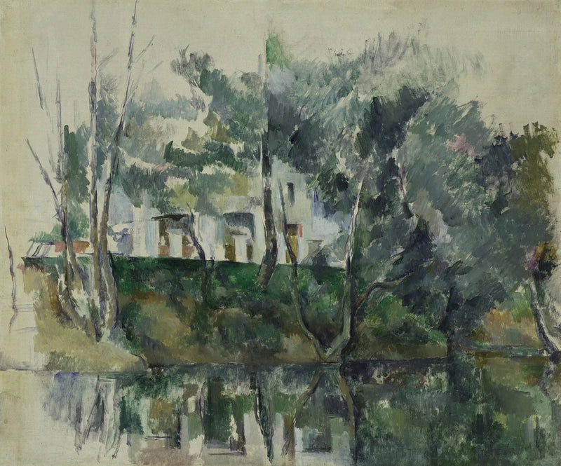 Puita ja taloja veden rannalla - Paul Cézanne
