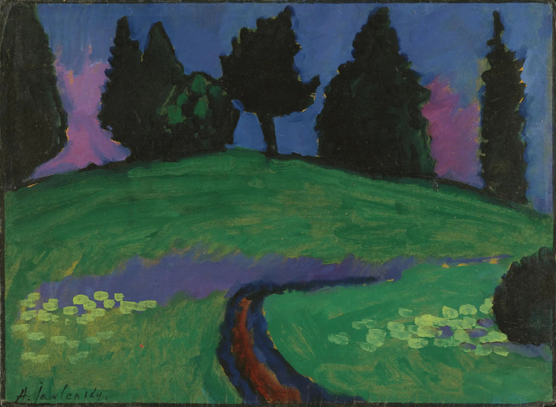 Tumulat puut vihreällä rinteellä - Alexej von Jawlensky